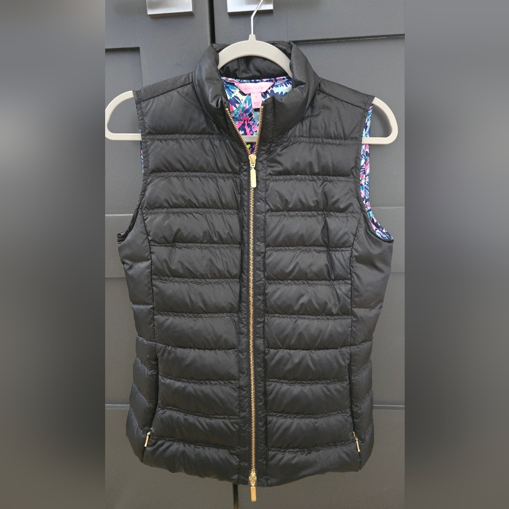 Lilly Pulitzer Black Vest with Vibrant Lining